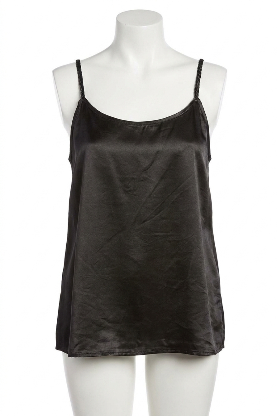 NEW PJ HARLOW daisy satin tank with braided straps & elastic back in black